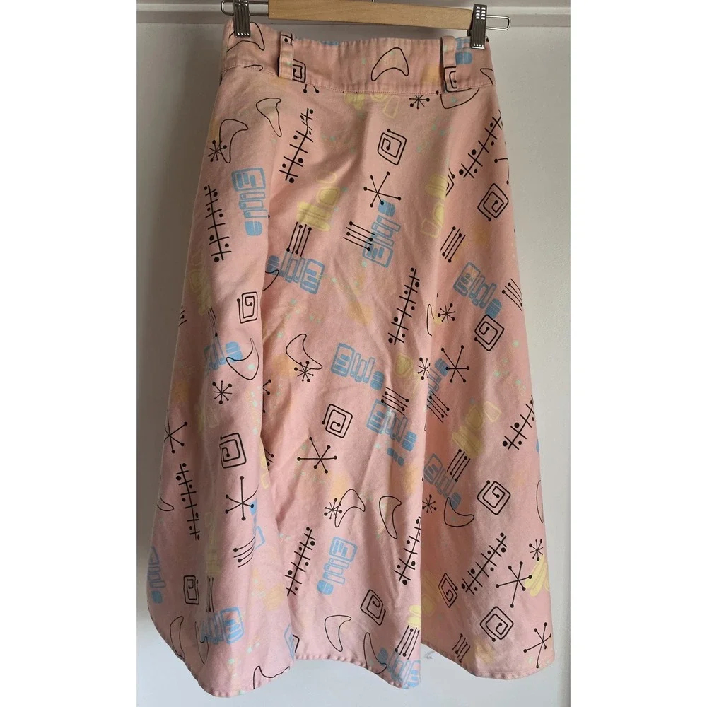 Pinup Couture Skirt S Pink Atomic Print Retro Midi Full Pinup Rockabilly